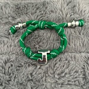 BaubleBar Adjustable Green Knotty Silver “J” Initial Bracelet